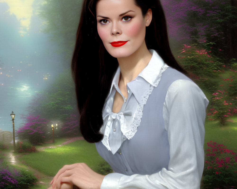 Digital painting of woman in vintage blouse at dusk