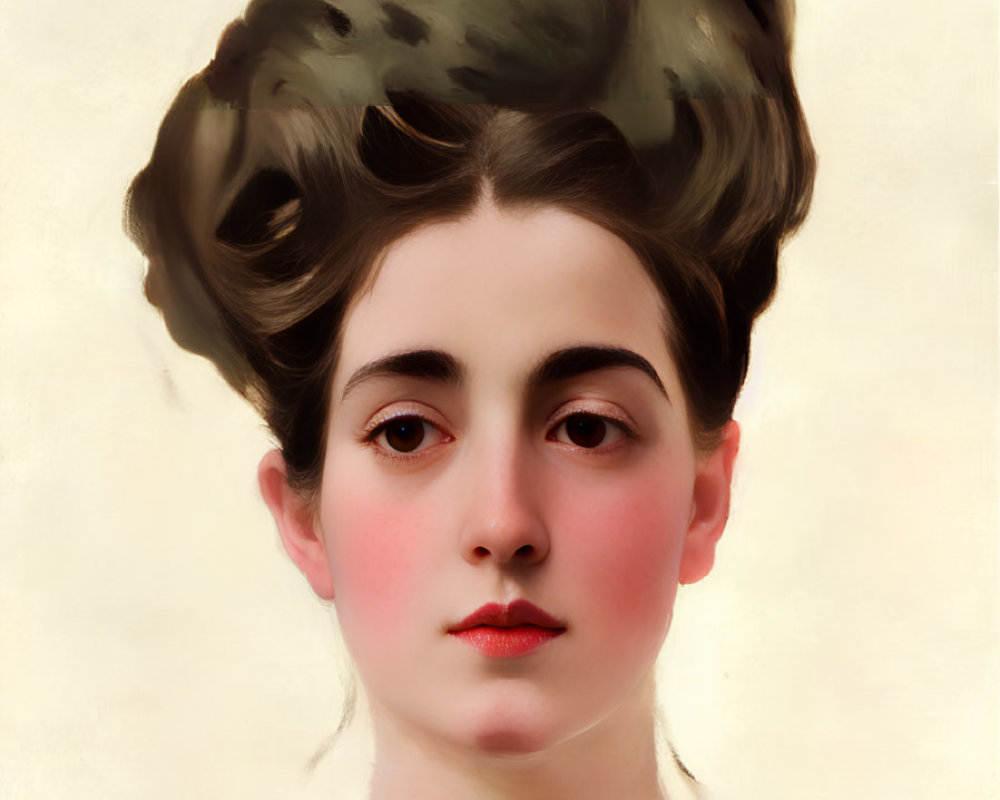 Portrait of Woman with Dark Hair in Updo and Serene Expression