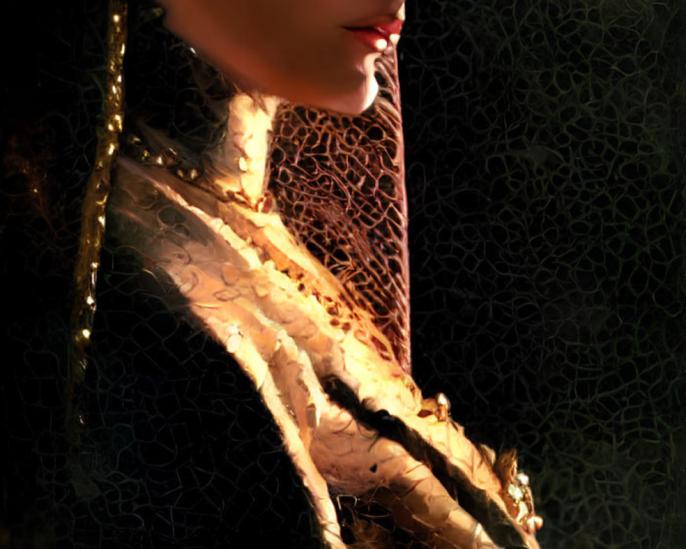 Renaissance woman portrait with crown in dramatic lighting