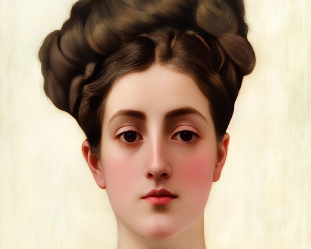 Portrait of Young Woman with Elegant Updo and Serene Expression