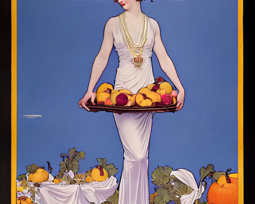 Vintage Ohio State Fair Poster with Elegant Woman and Harvest Theme