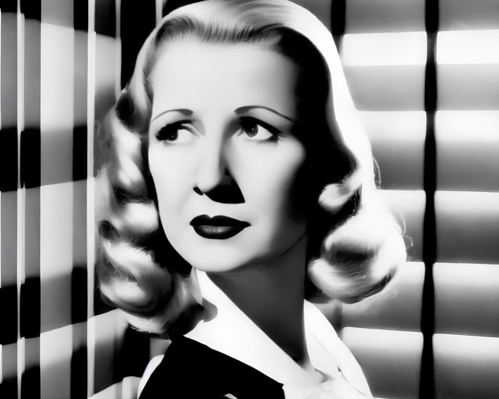 Vintage hairstyle woman in black and white photo with blinds shadows