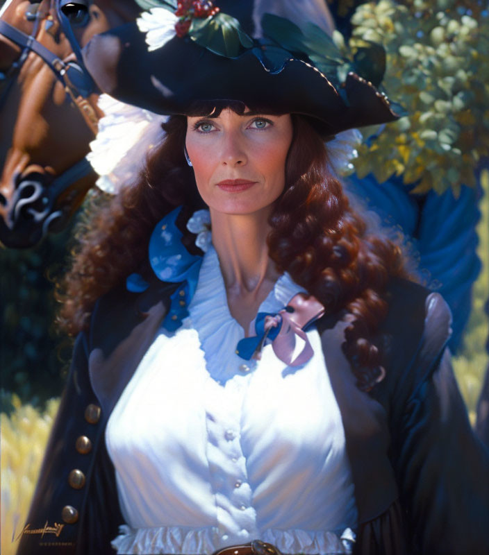 Auburn-Haired Woman in Period Costume with Blue Eyes