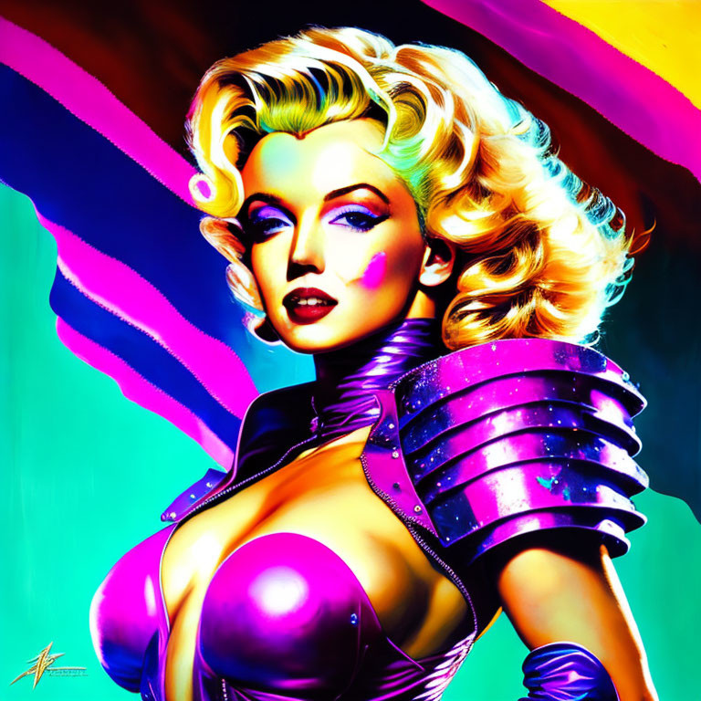 Colorful Retro-Futuristic Portrait of Woman with Pink and Blue Hues