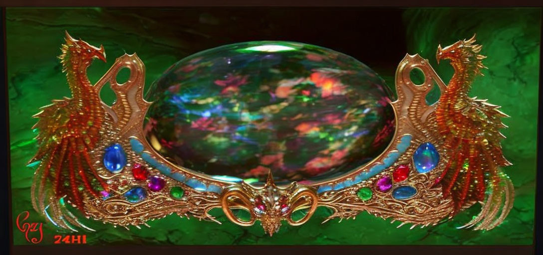 Ornate Crown with Iridescent Gemstone & Colorful Jewels