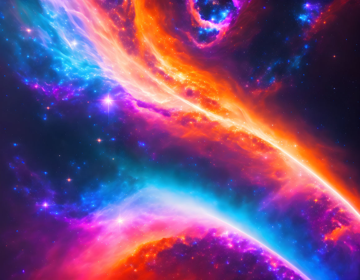 Colorful Space Scene with Swirling Nebulas and Stars