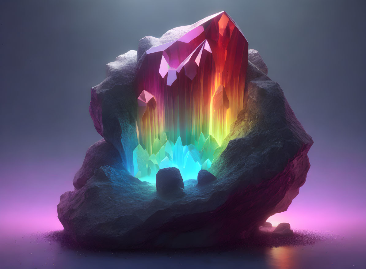 Colorful digital artwork: Mystical crystal formation with glowing light