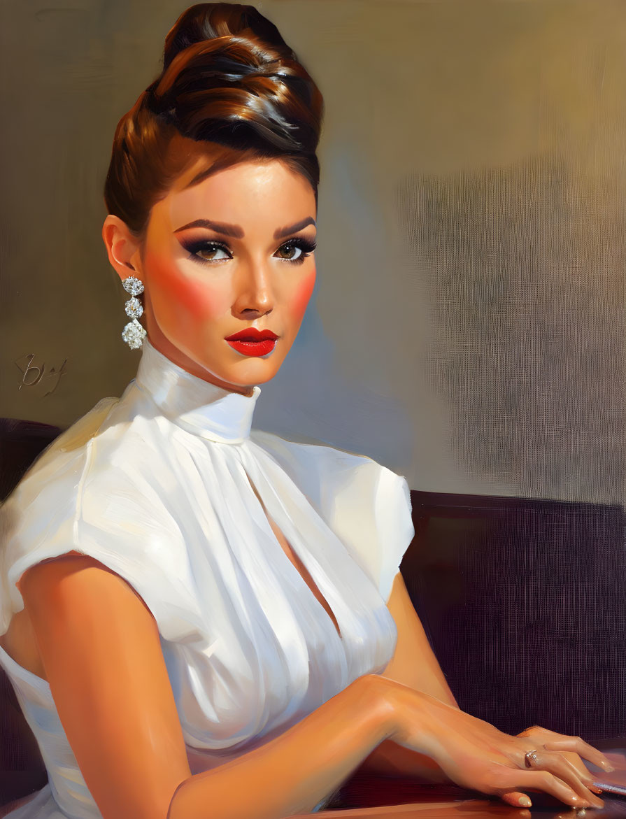 Sophisticated woman portrait with elegant updo and diamond earrings