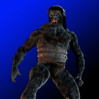 Werewolf with bared teeth and glowing eyes on blue background