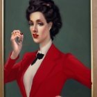 Vintage Style Woman Portrait in Red Blazer and Bow Tie