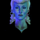 Stylized hair portrait of woman in blue light on black background