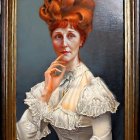 Elaborate Redhead Updo Woman Portrait in Cream Blouse