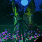 Vibrant giant butterfly in mystical moonlit garden