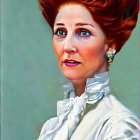 Portrait of Woman with Auburn Hair Updo in Vintage White Blouse