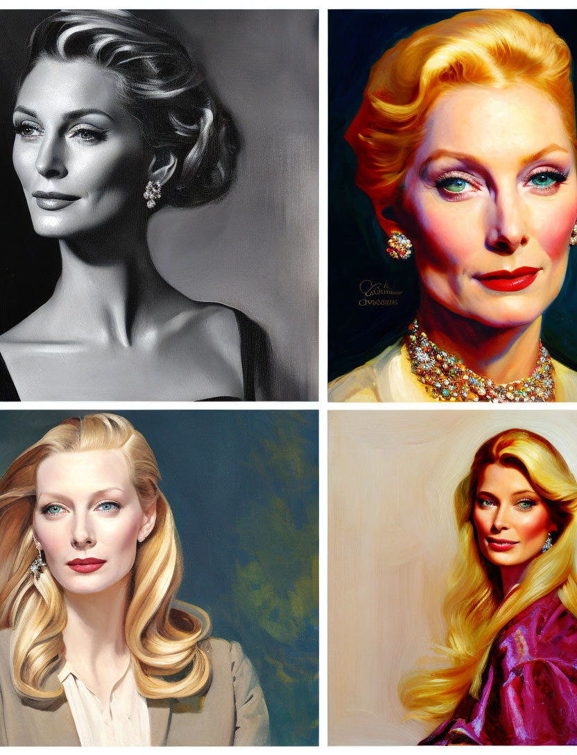 Variety of elegant woman portraits in different styles & colors