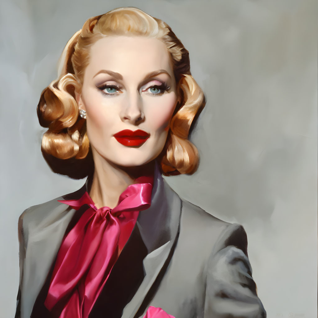 Stylized portrait of woman with golden hair and red lipstick