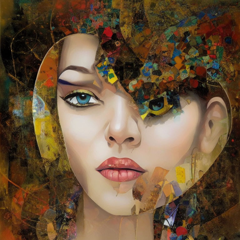 Abstract Woman's Face with Colorful Geometric Patterns