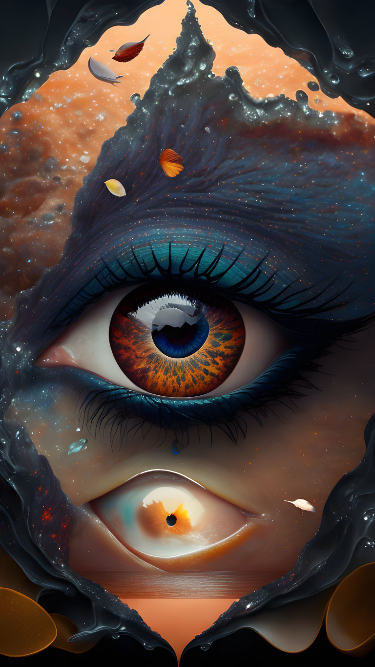 Three nested eyes in cosmic aquatic theme