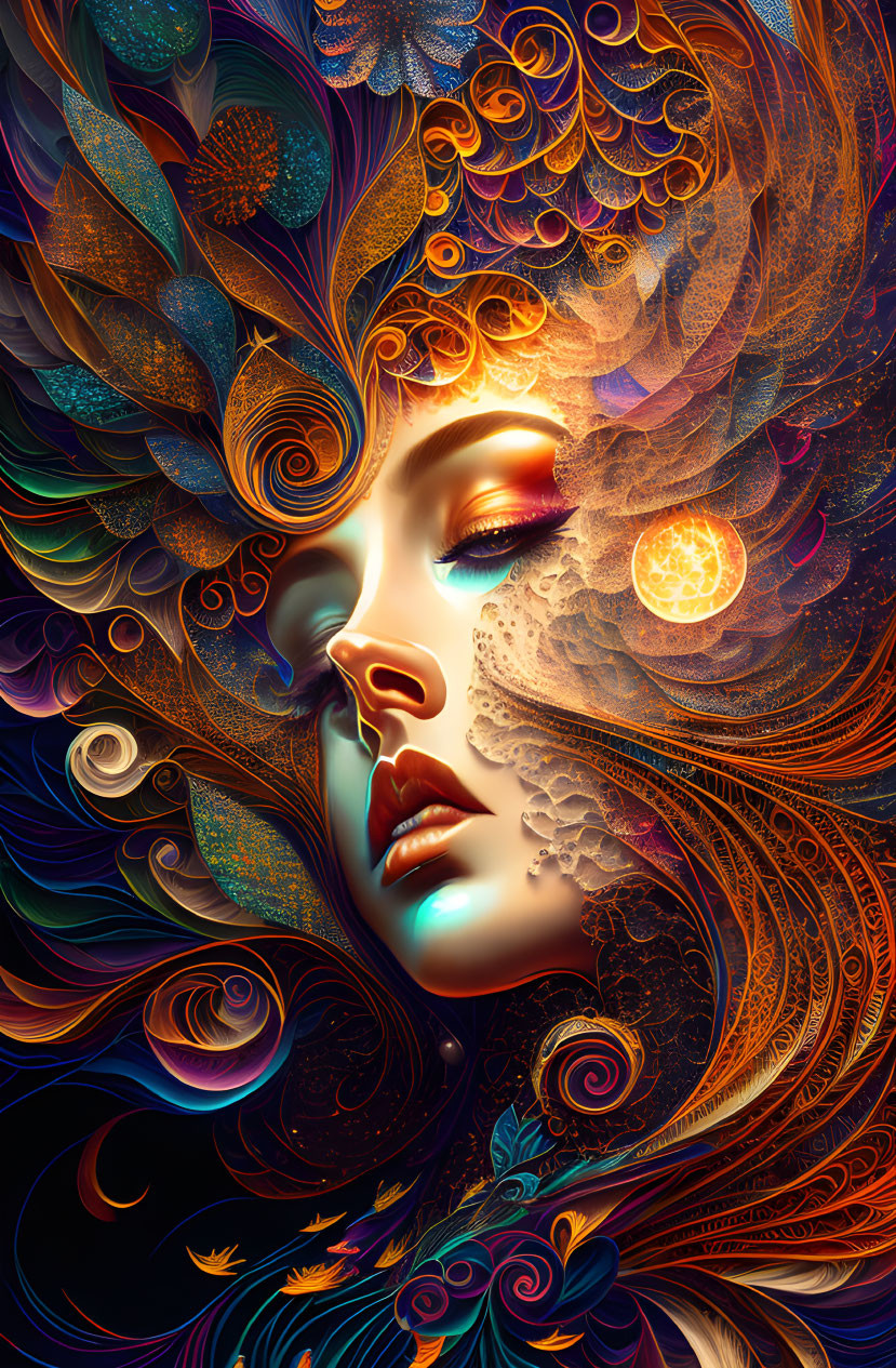 Vibrant digital profile art with celestial motifs