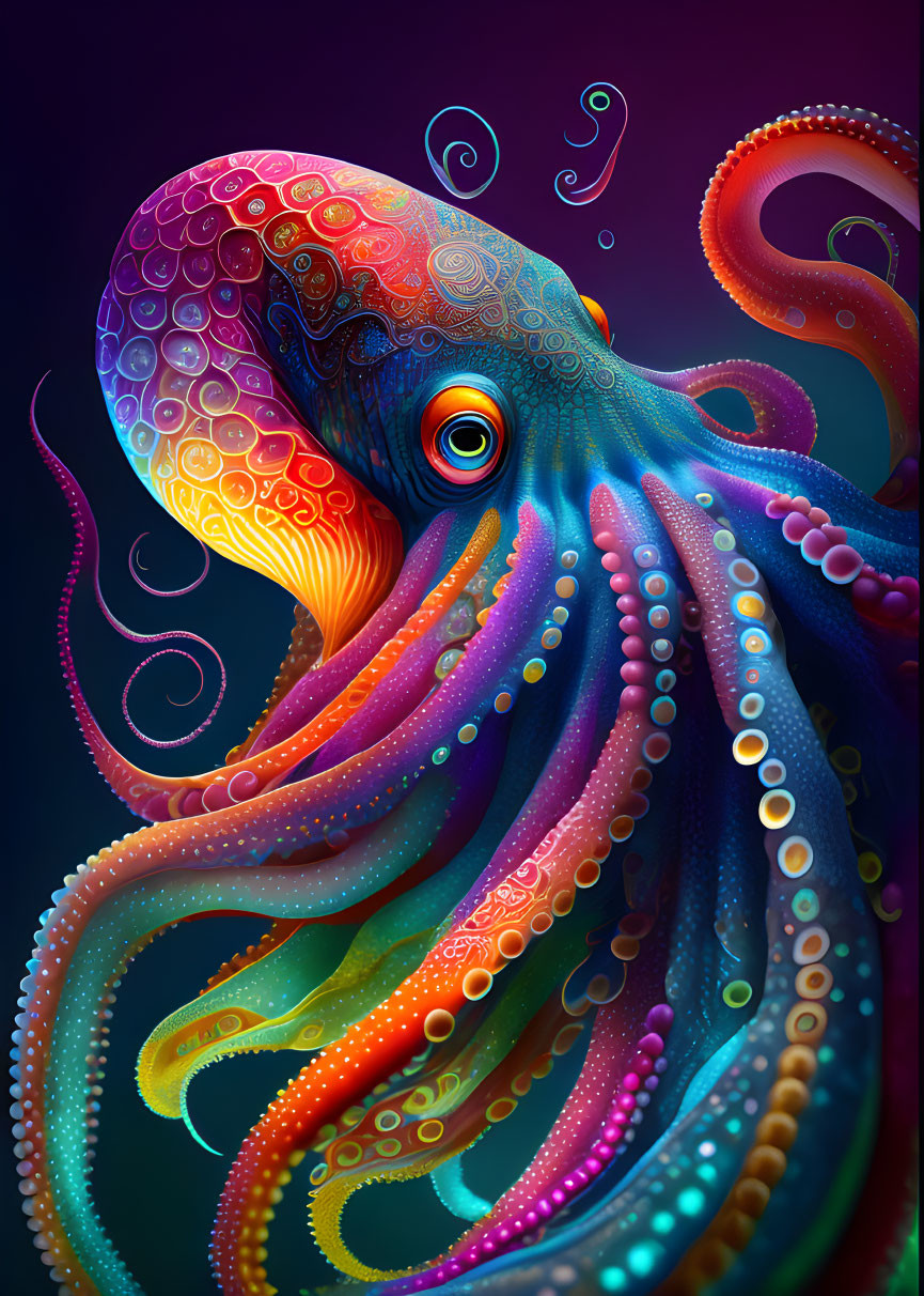 Colorful Octopus with Intricate Patterns and Swirling Tentacles