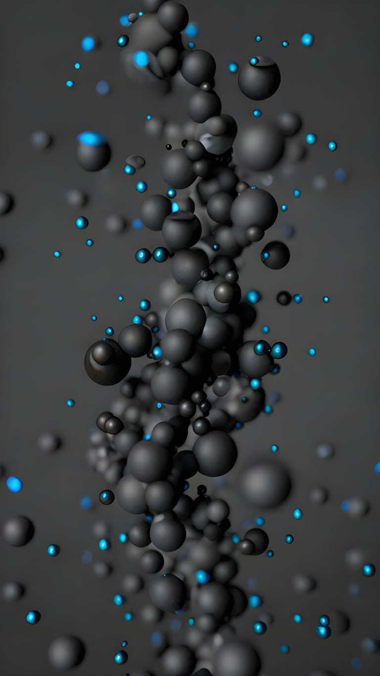 Abstract image with black and blue spheres on dark background