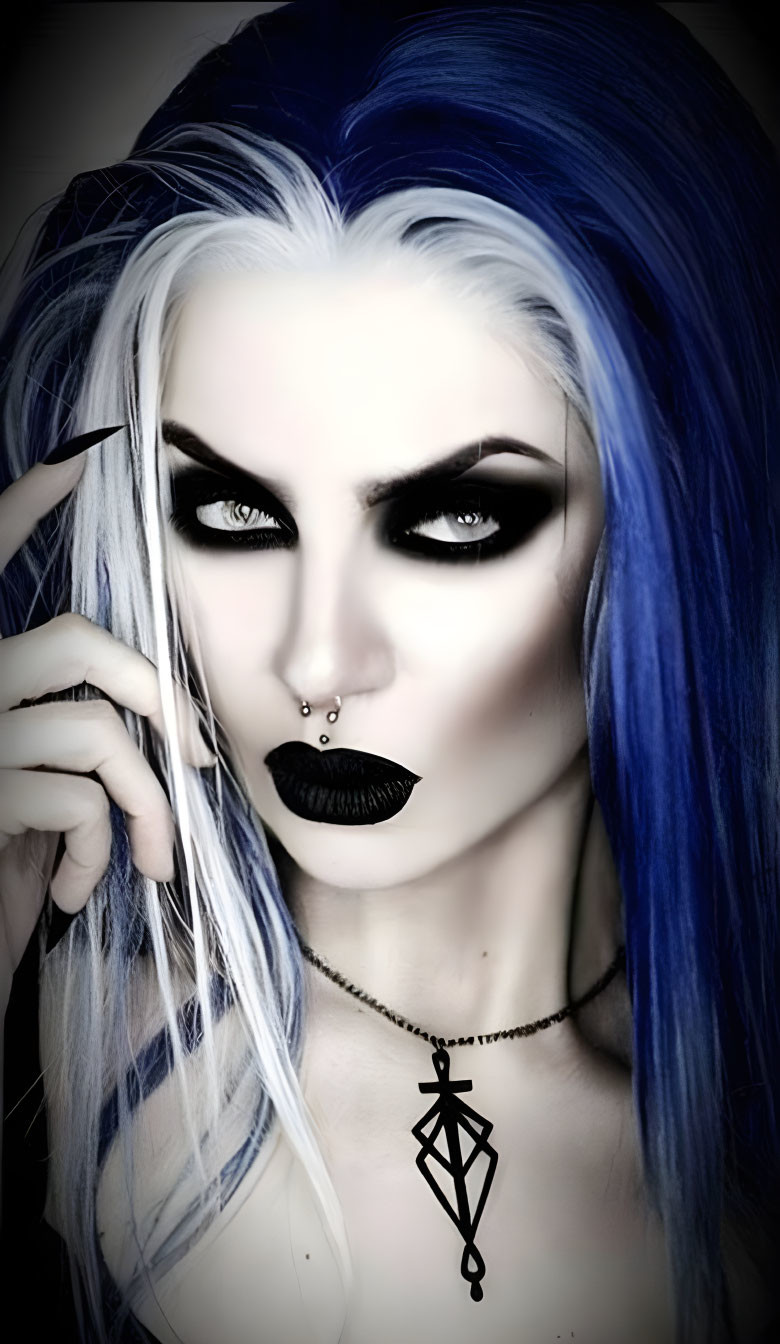 Gothic-inspired makeup and style with pentacle necklace