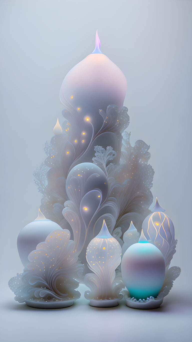 Glowing fantasy flora and fauna in soft colors