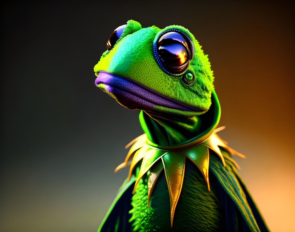 Detailed digital illustration of vibrant frog with large eyes & textured skin.