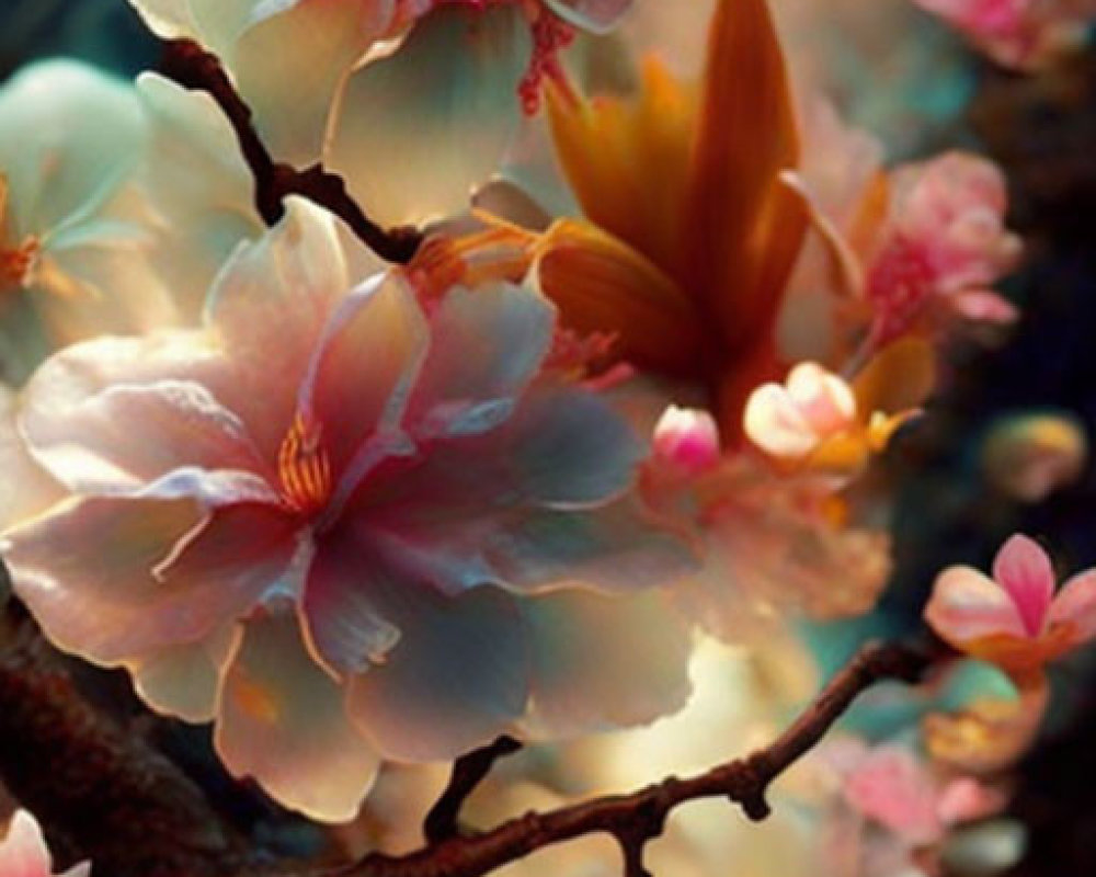 Pink and White Blooming Flowers with Soft Blurred Background