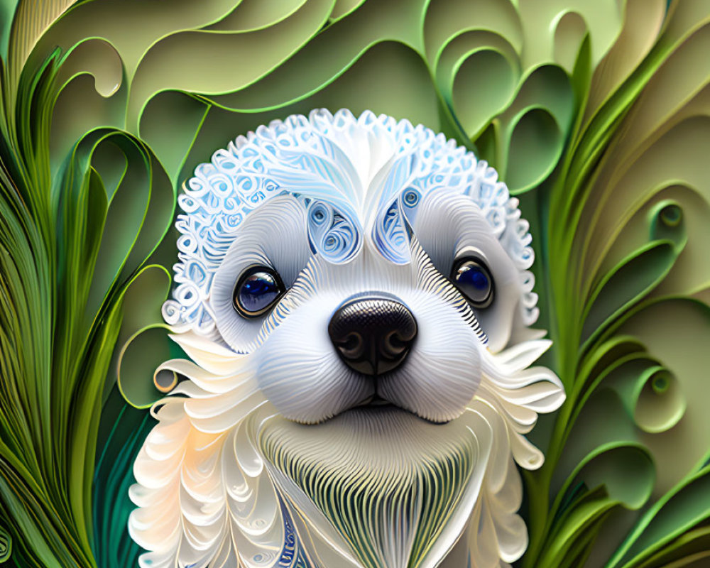 Quilled Seal Artwork with Intricate Fur Patterns in Green Tones