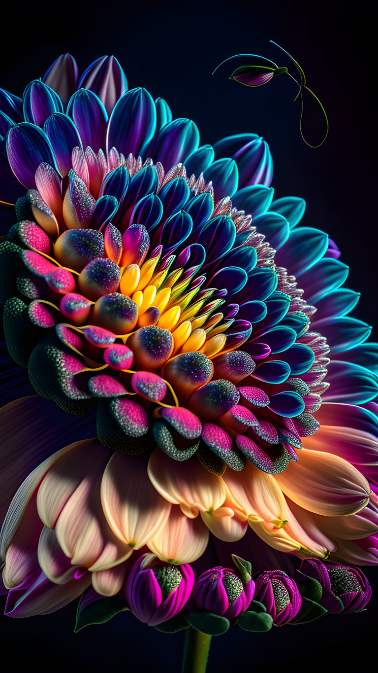 Colorful Stylized Flower Artwork with Multicolored Petals