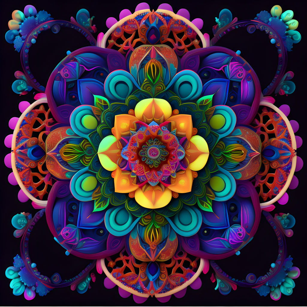 Colorful Digital Mandala with Intricate Floral and Geometric Patterns