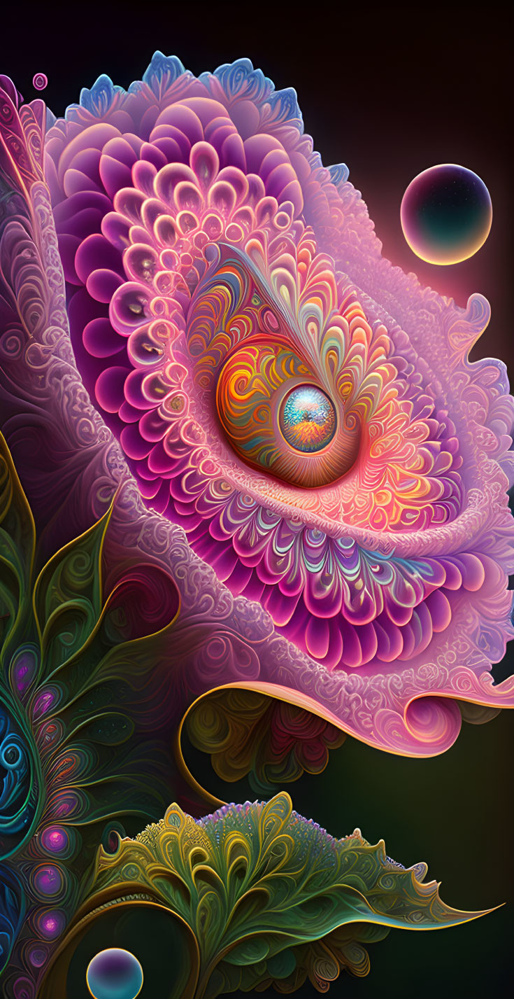 Colorful Psychedelic Paisley Fractal Art in Pink, Purple, and Blue