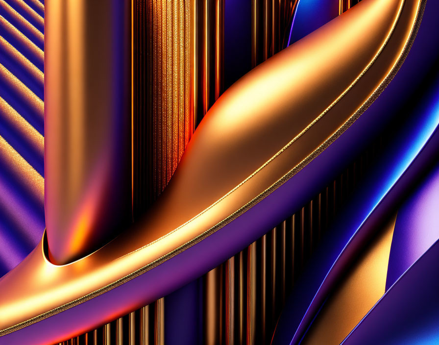 Vibrant Abstract Digital Art: Smooth Curves, Metallic Textures