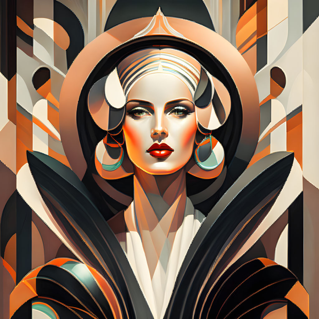 Art Deco Style Woman Illustration with Geometric Background