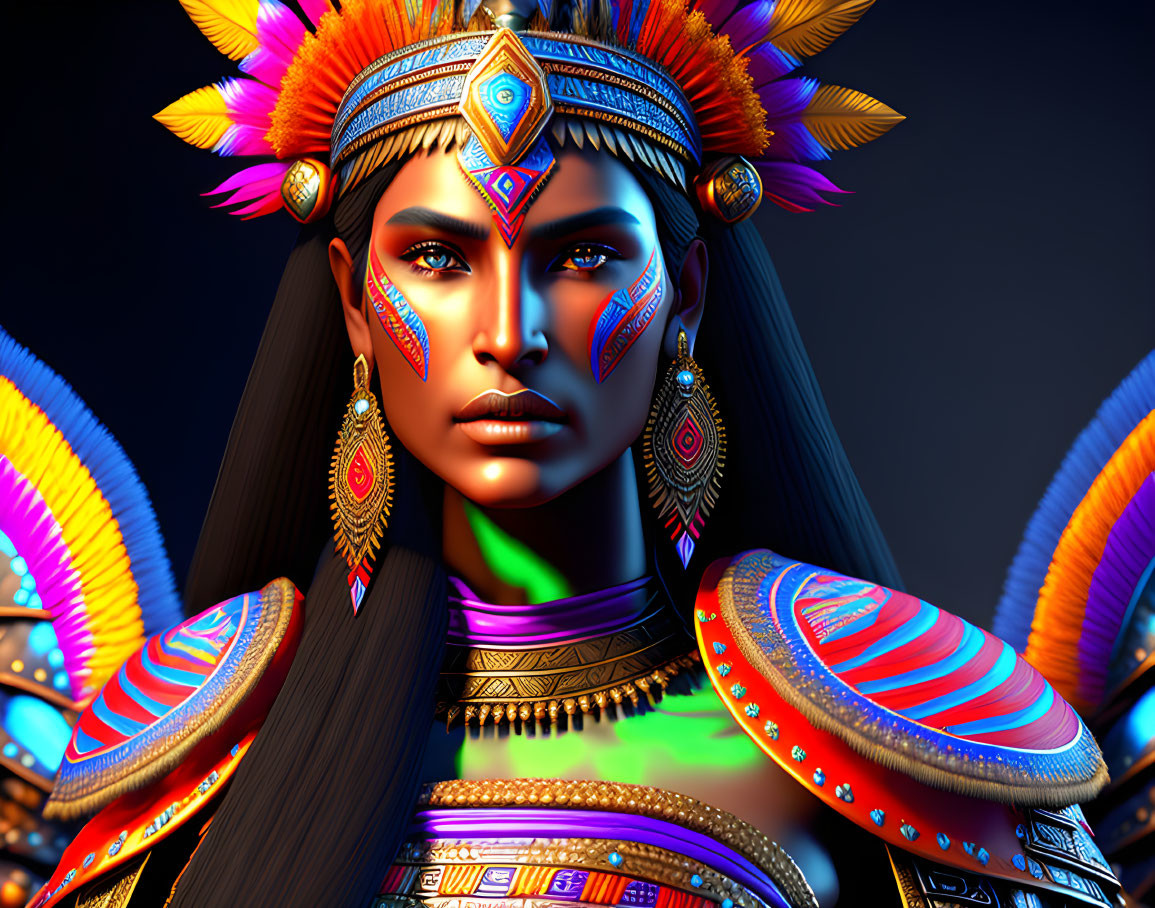 Vibrant digital artwork of a woman in indigenous attire