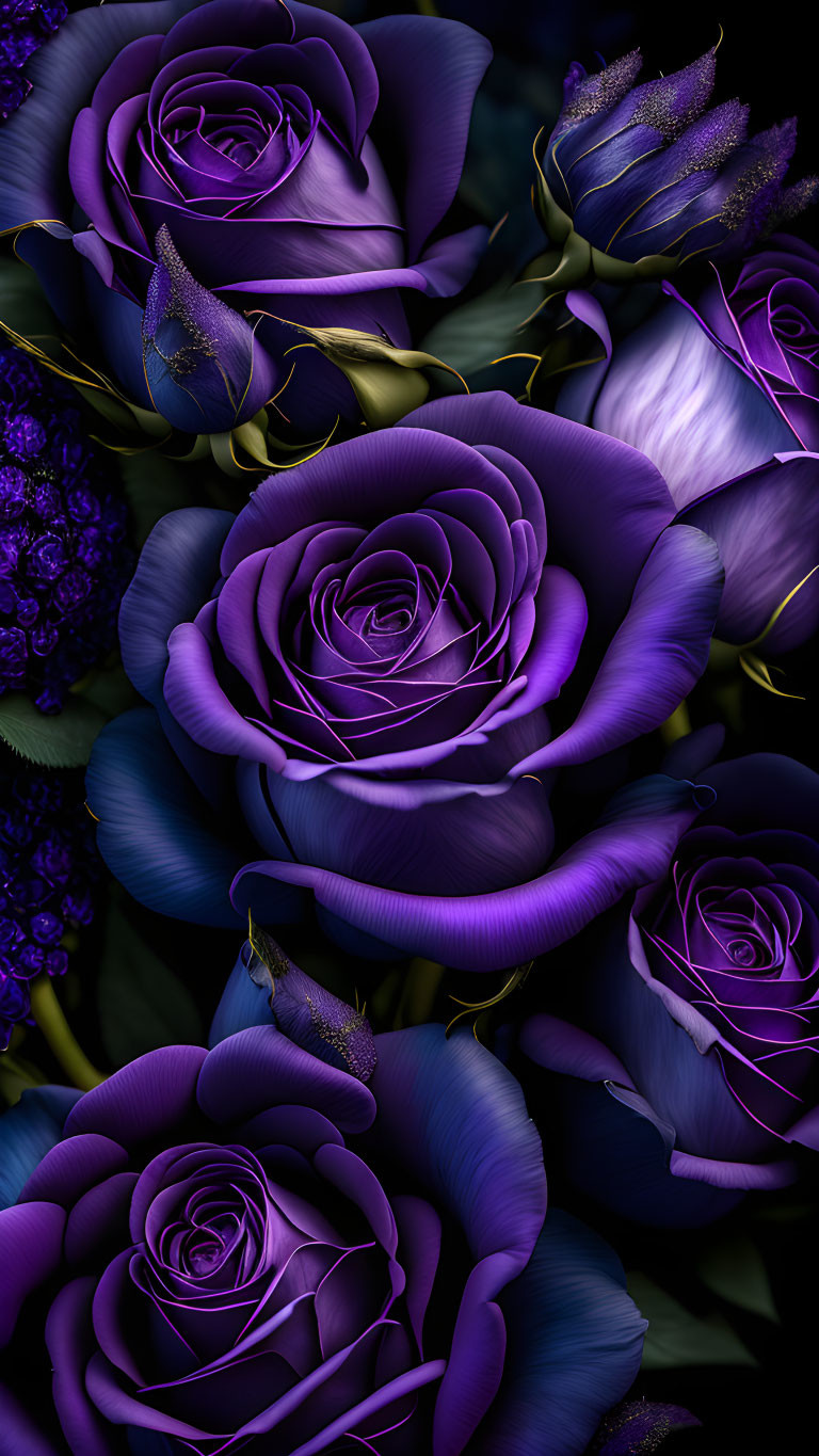 Purple Roses Digital Artwork with Dark Textured Background