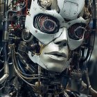 Detailed digital artwork: Female humanoid robot with mechanical and lifelike features