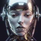 Detailed futuristic robot head with humanoid face and metallic skin