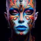 Colorful Face Makeup with Elaborate Designs and Jewels