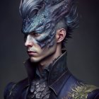 Fantasy-themed portrait with elaborate makeup, headgear, and costume