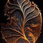 Detailed artistic rendering of glowing leaf with intricate veins on dark background