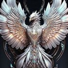 Majestic Phoenix Artwork with White, Gold, and Blue Feathers