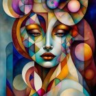 Colorful Abstract Artwork: Stylized Woman's Face with Swirling Shapes