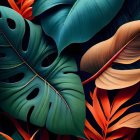 Tropical Leaves in Dark Green and Orange Tones