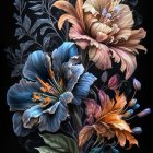 Vertical Floral Design with Purple and Beige Blooms on Dark Background