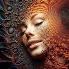 Surreal portrait with textured patterns blending human features and organic elements