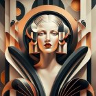 Art Deco Style Woman Illustration with Geometric Background