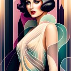 Art Deco Style Woman Illustration with Bobbed Hair and Draped Gown