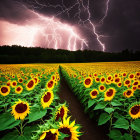 Dramatic lightning over vibrant sunflower field